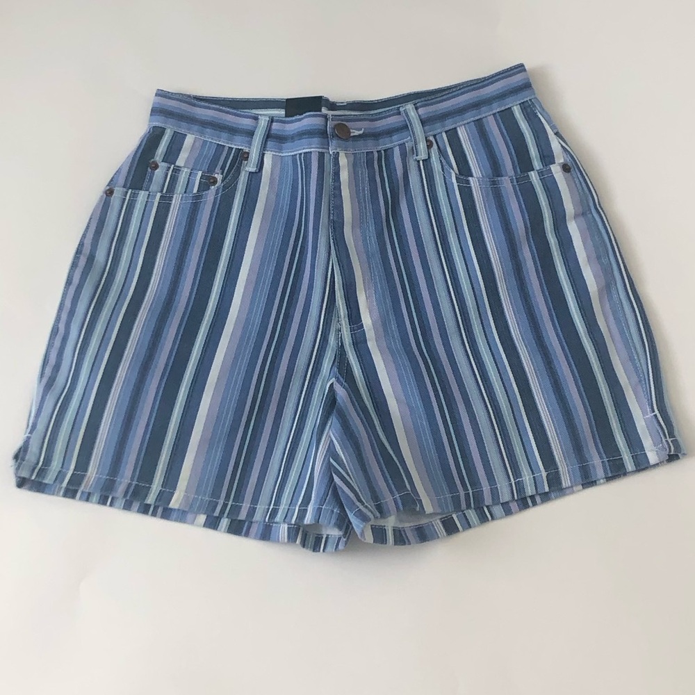 Vintage 90s Bill Blass Striped High Waisted Jean Shorts